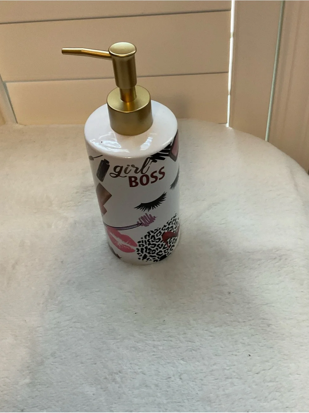 Girl Boss Gold & White Ceramic Dispenser - Decorative Lotion or Soap Pump
